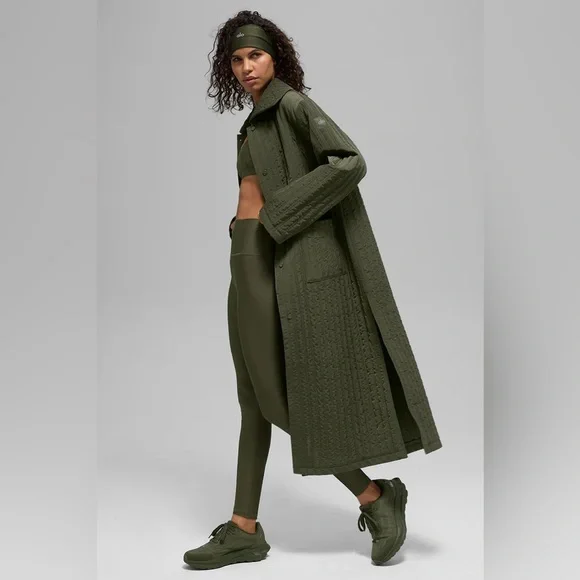 ALO Yoga Quilted Skyline Long Coat size xs/s olive green - Picture 4 of 10